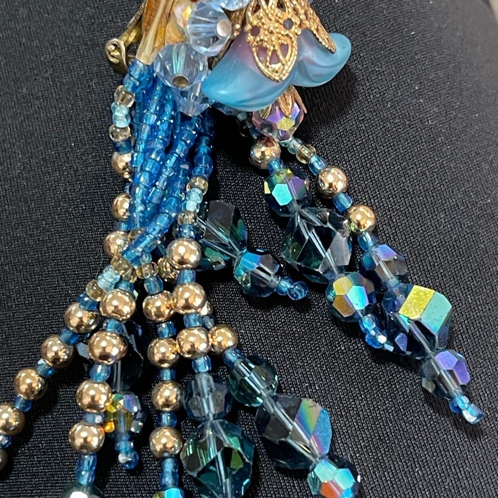 Elegant vintage Nightingale Floral Blue & gold Earrings - Picture 4 of 4